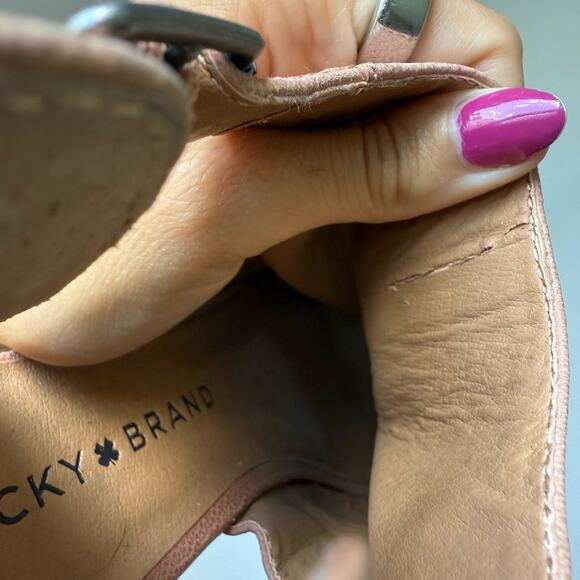 LUCKY BRAND WOMENS BARIMO PEEP TOE BOOTIES TAN LEATHER BLOCK HEEL 7.5 - Picture 9 of 10